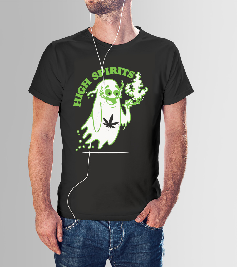 High Spirits Funny Halloween Marijuana CBD Weed Smokers Stoners And Pothead T-Shirt