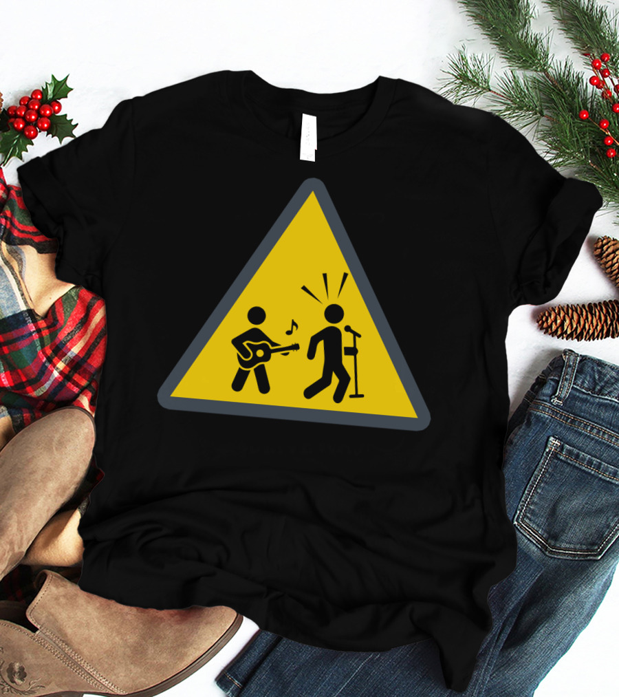 Funny Ukulele Warning Sign With Musical Stick Figures T-Shirt