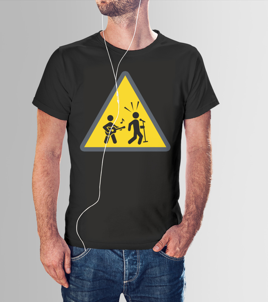 Funny Ukulele Warning Sign With Musical Stick Figures T-Shirt