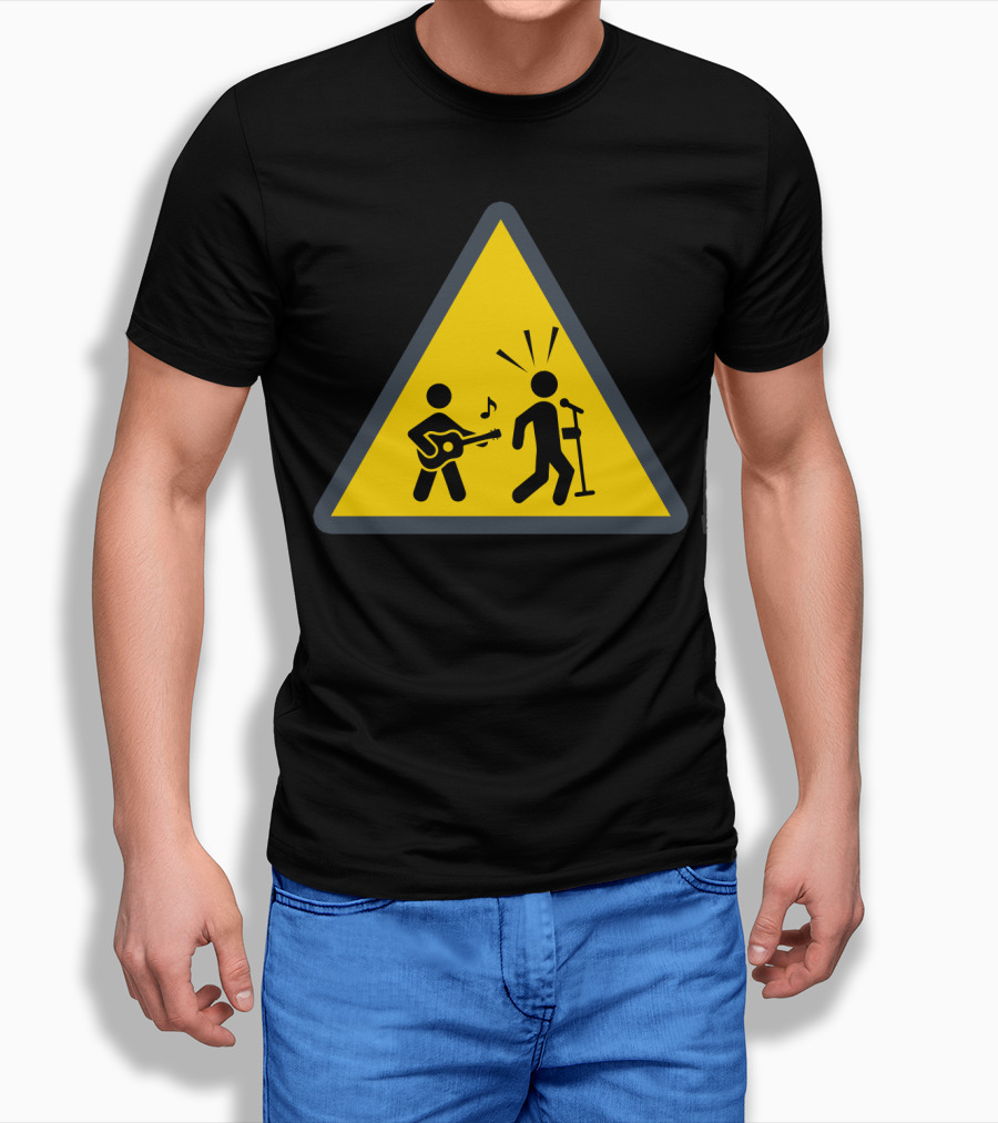 Funny Ukulele Warning Sign With Musical Stick Figures T-Shirt
