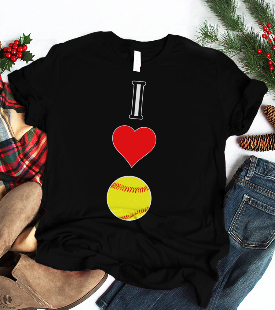 I Love Softball Player Vertical Heart Softball T-Shirt