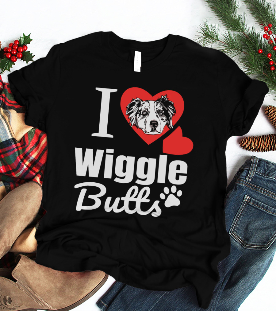 I Love Wiggle Butts I Heart Australian Shepherd T-Shirt