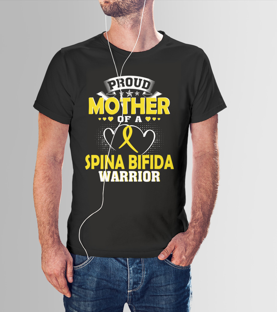 Proud Mother Of A Spina Bifida Warrior Yellow Ribbon Hearts Stars T-Shirt