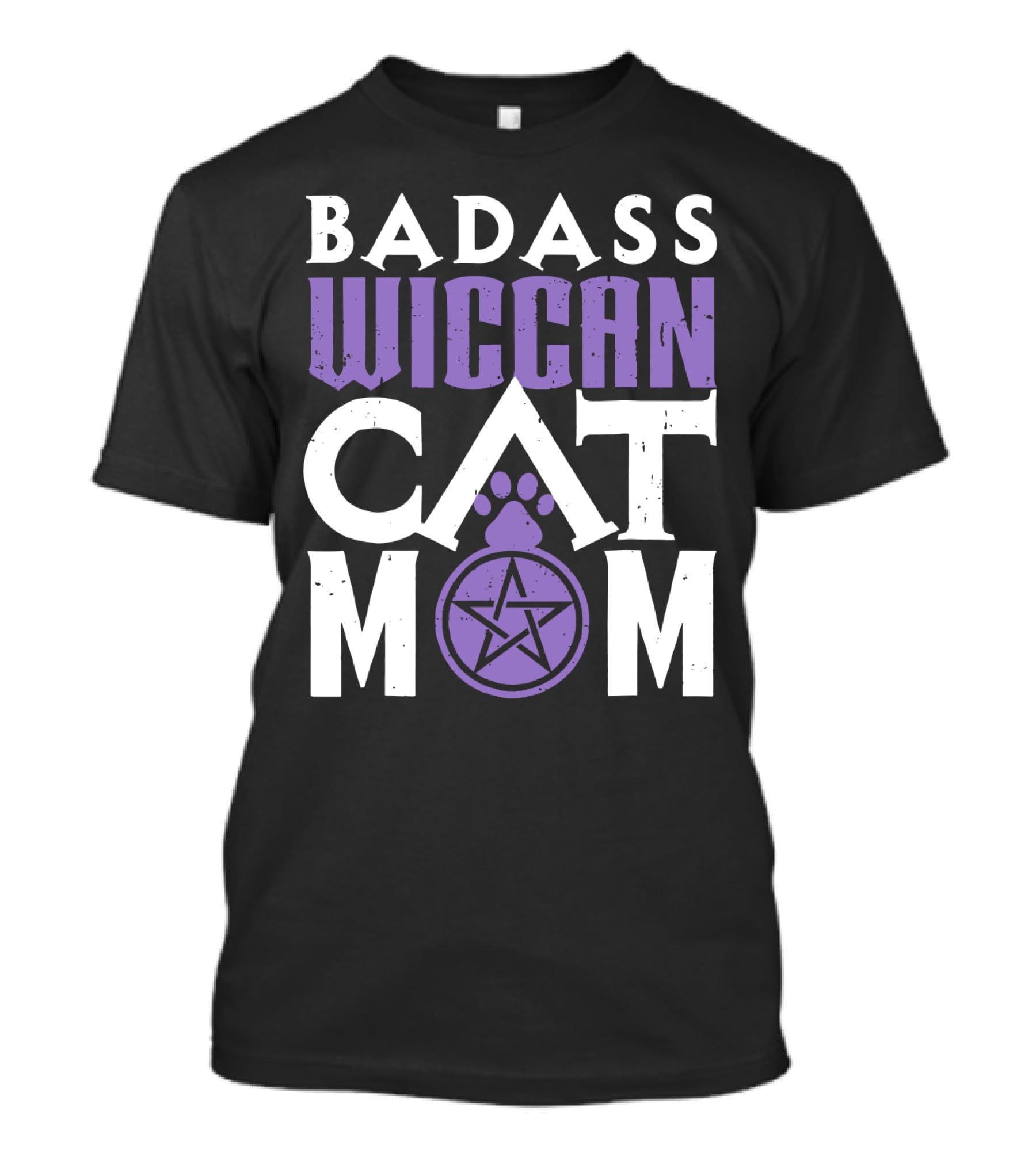 Badass Wiccan Cat Mom With Pentagram Paw Prints T-Shirt
