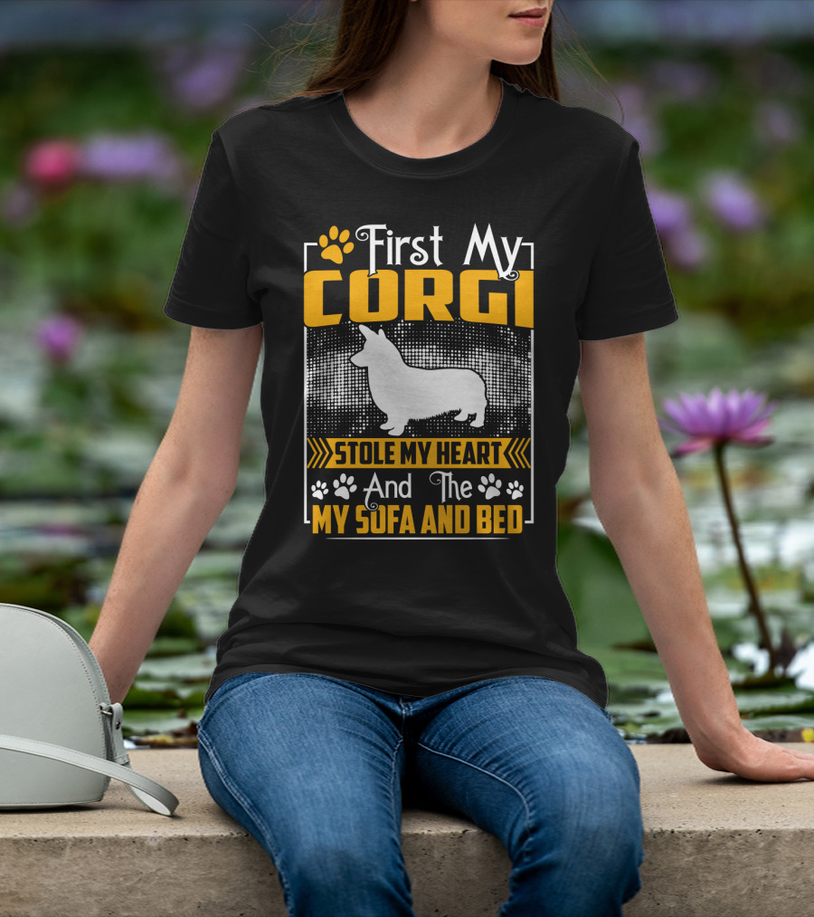 First My Corgi Stole My Heart And The My Sofa And Bed T-Shirt