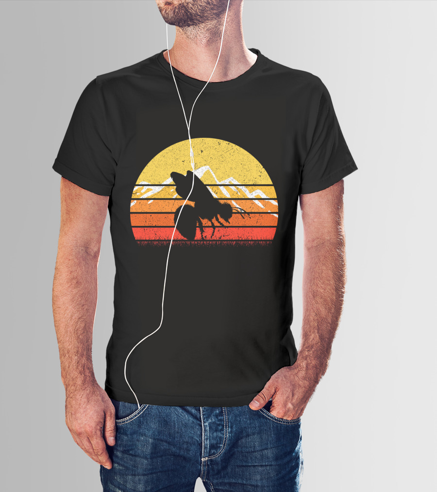 Retro Vintage Bee Sunburst With Mountain T-Shirt