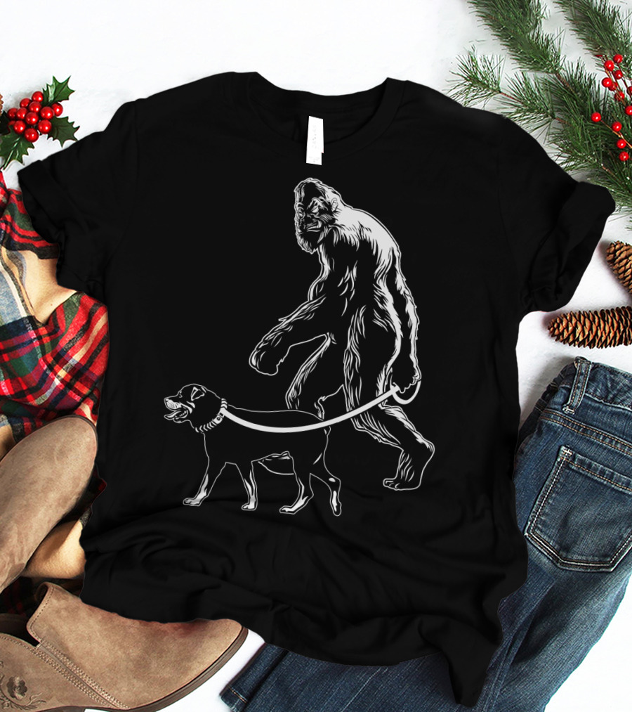 Bigfoot Walking Rottweiler Dog T-Shirt