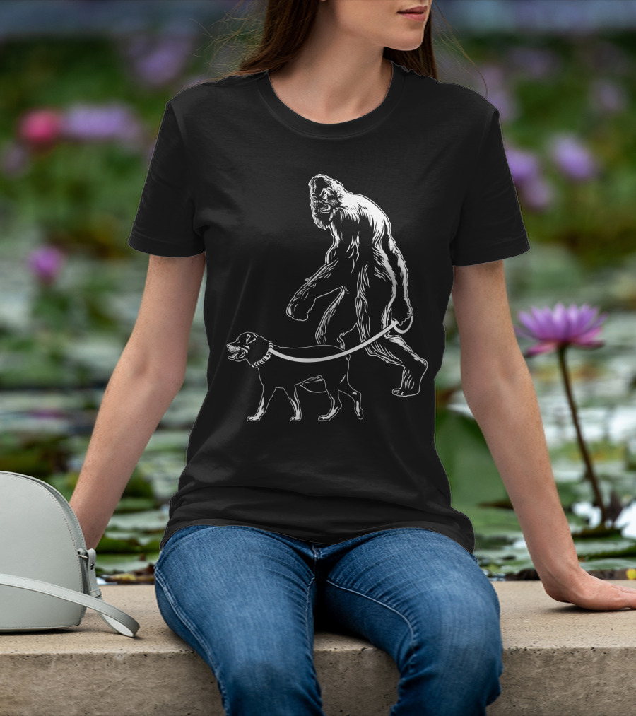 Bigfoot Walking Rottweiler Dog T-Shirt