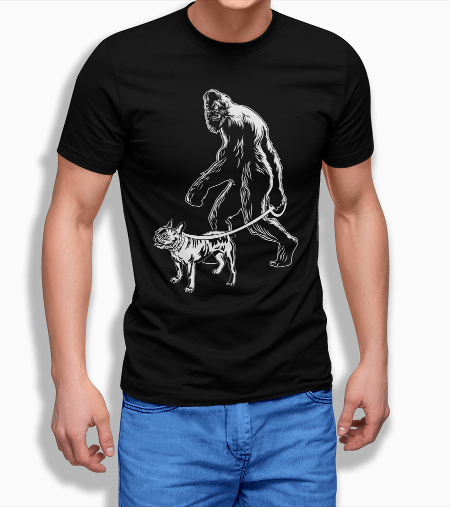 Bigfoot Walking French Bulldog Creature Companion T-Shirt