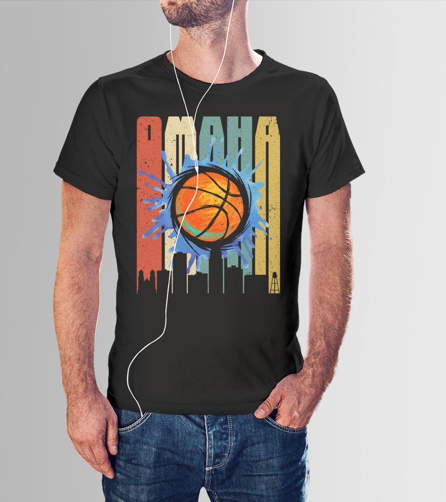 Omaha Basketball Skyline Vintage Splatter T-Shirt