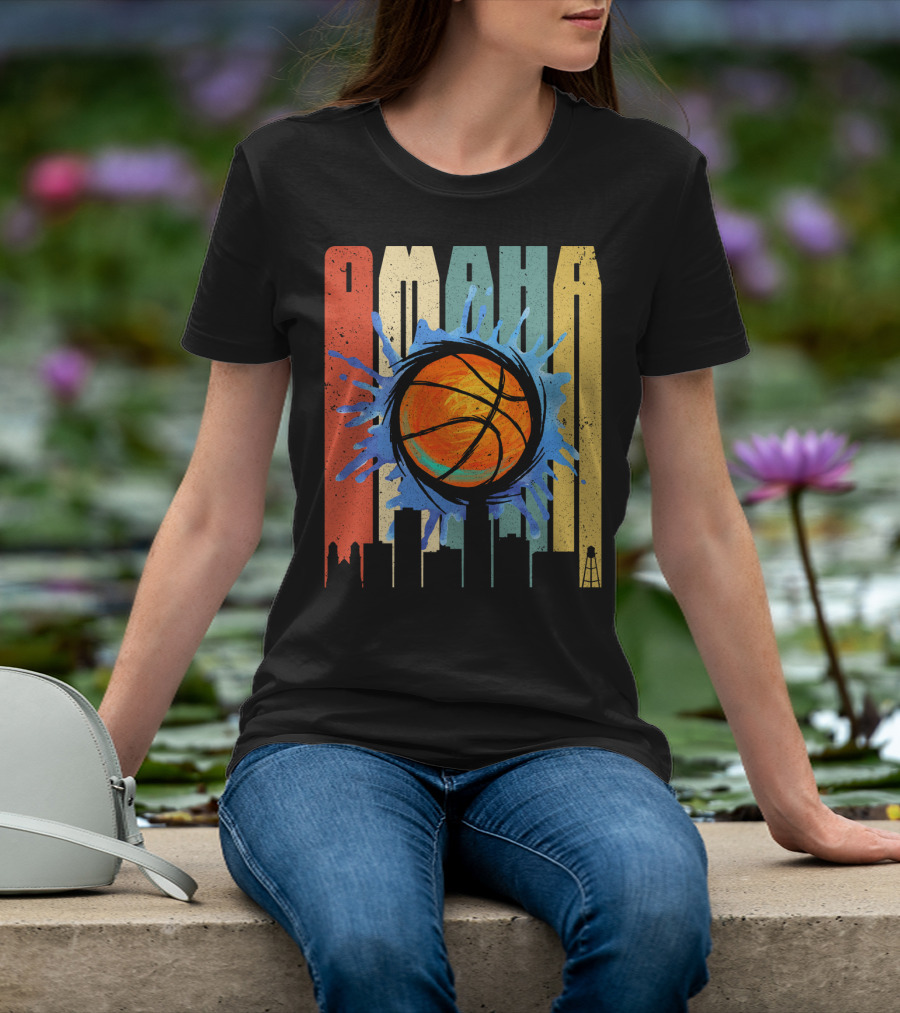 Omaha Basketball Skyline Vintage Splatter T-Shirt