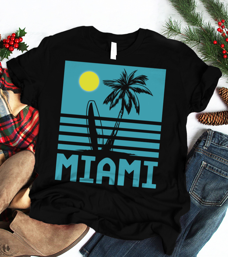 Miami Surf Palm Sunset Retro T-Shirt