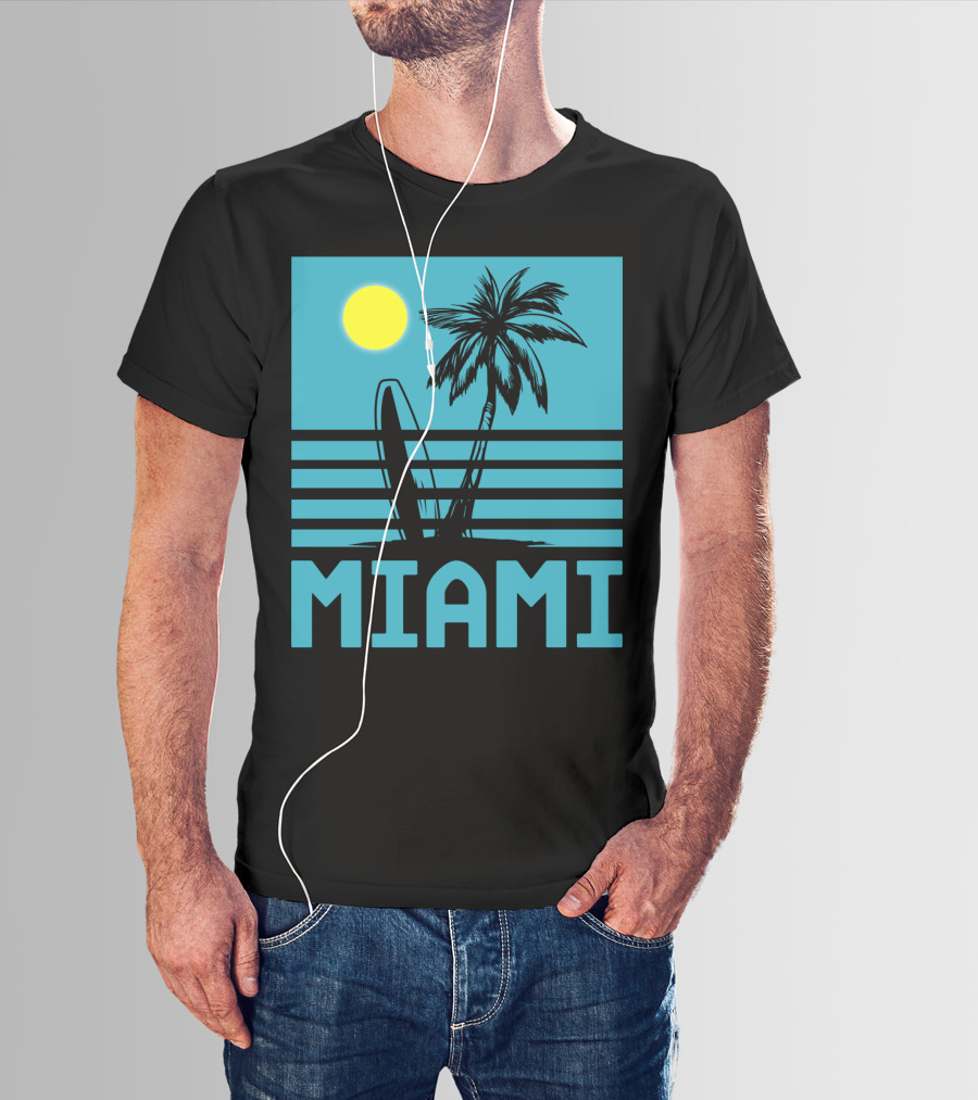 Miami Surf Palm Sunset Retro T-Shirt