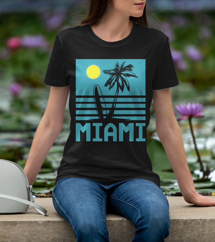 Miami Surf Palm Sunset Retro T-Shirt