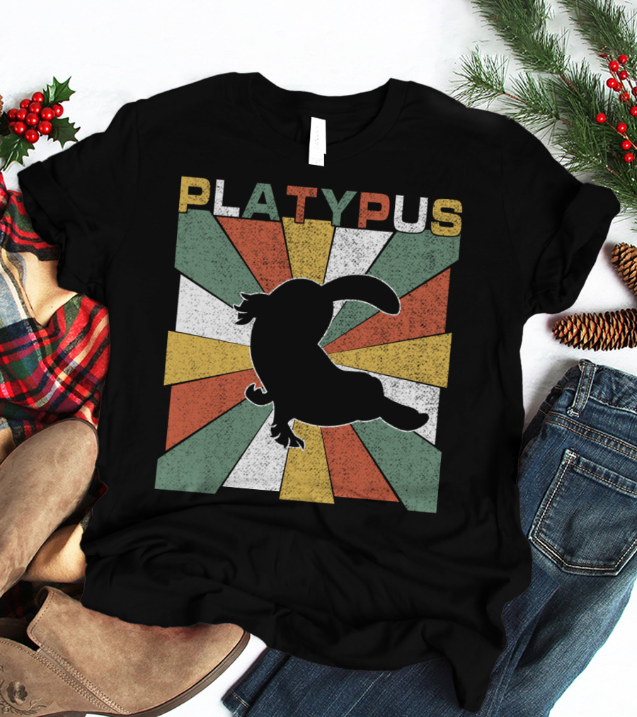 Platypus Retro 70s Vintage Silhouette Sunburst Colors T-Shirt