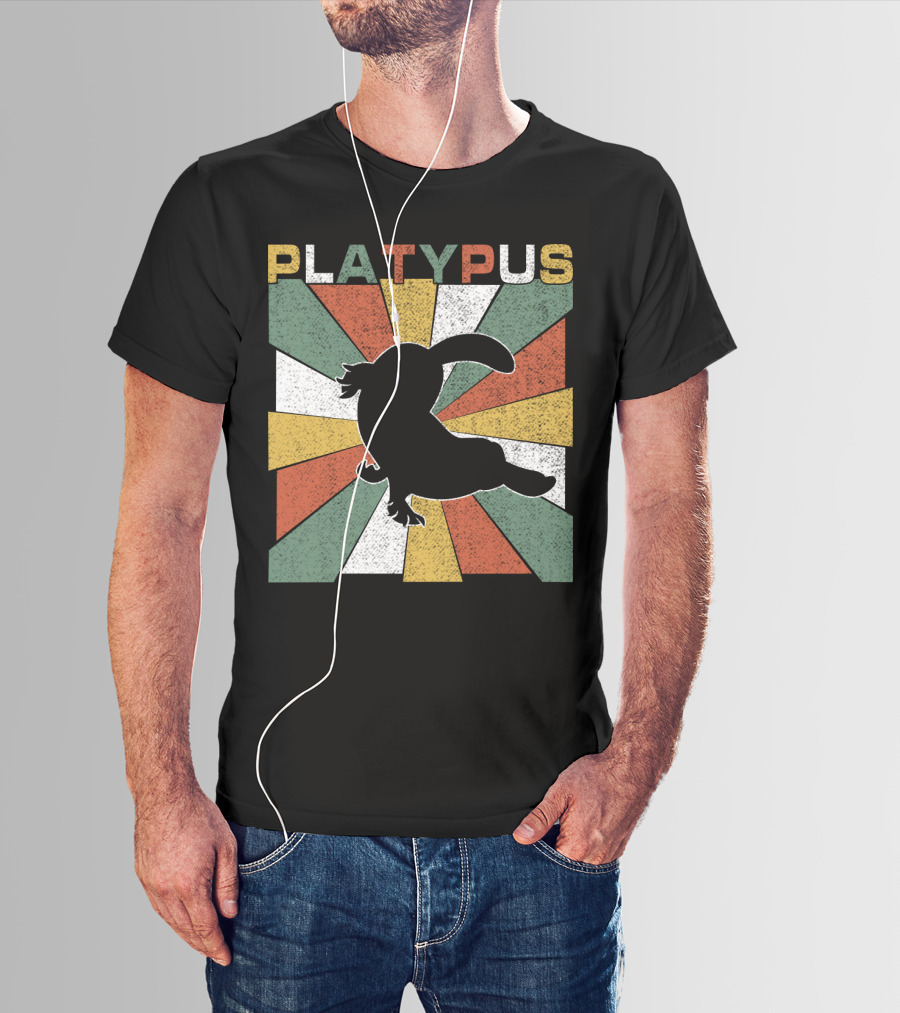 Platypus Retro 70s Vintage Silhouette Sunburst Colors T-Shirt