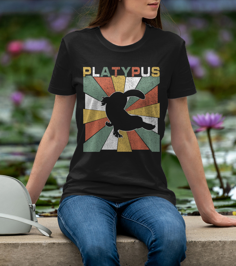 Platypus Retro 70s Vintage Silhouette Sunburst Colors T-Shirt