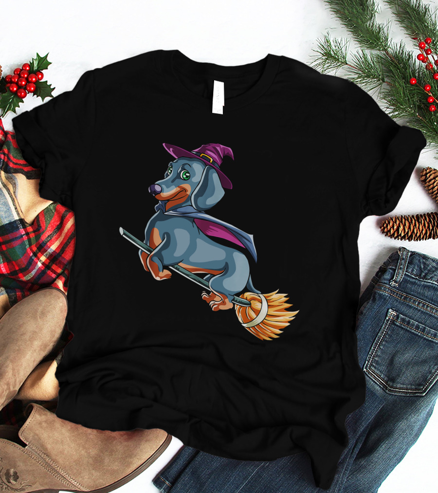 Halloween Dachshund Witch Costume Funny Scary T-Shirt