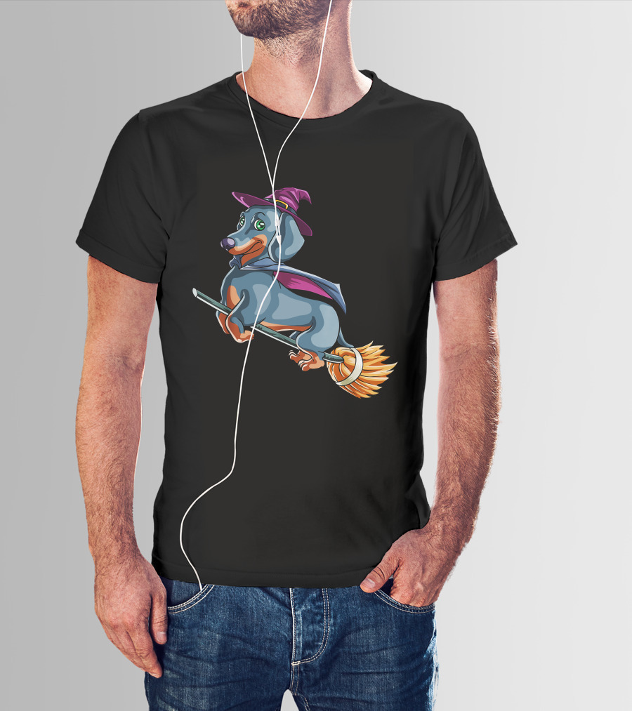 Halloween Dachshund Witch Costume Funny Scary T-Shirt