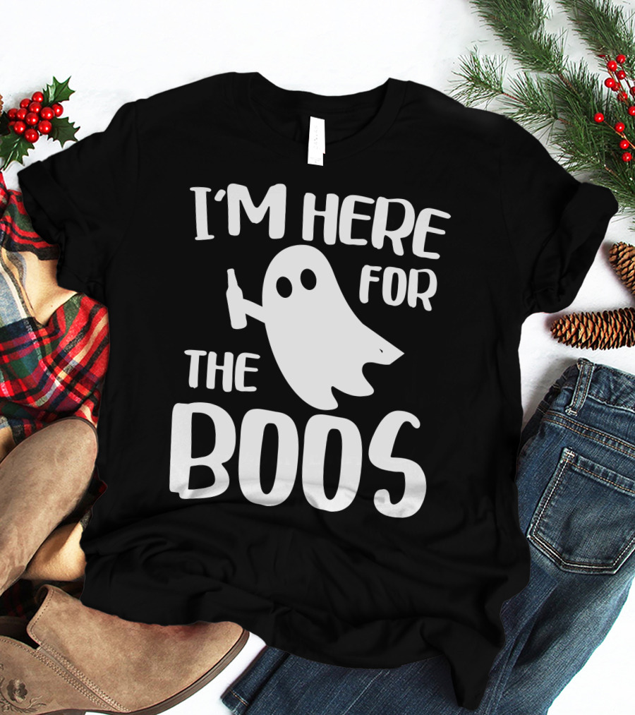 I'm Here For The Boos Halloween Ghost Holding Bottle T-Shirt