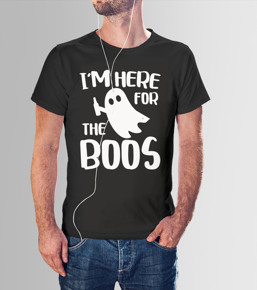 I'm Here For The Boos Halloween Ghost Holding Bottle T-Shirt