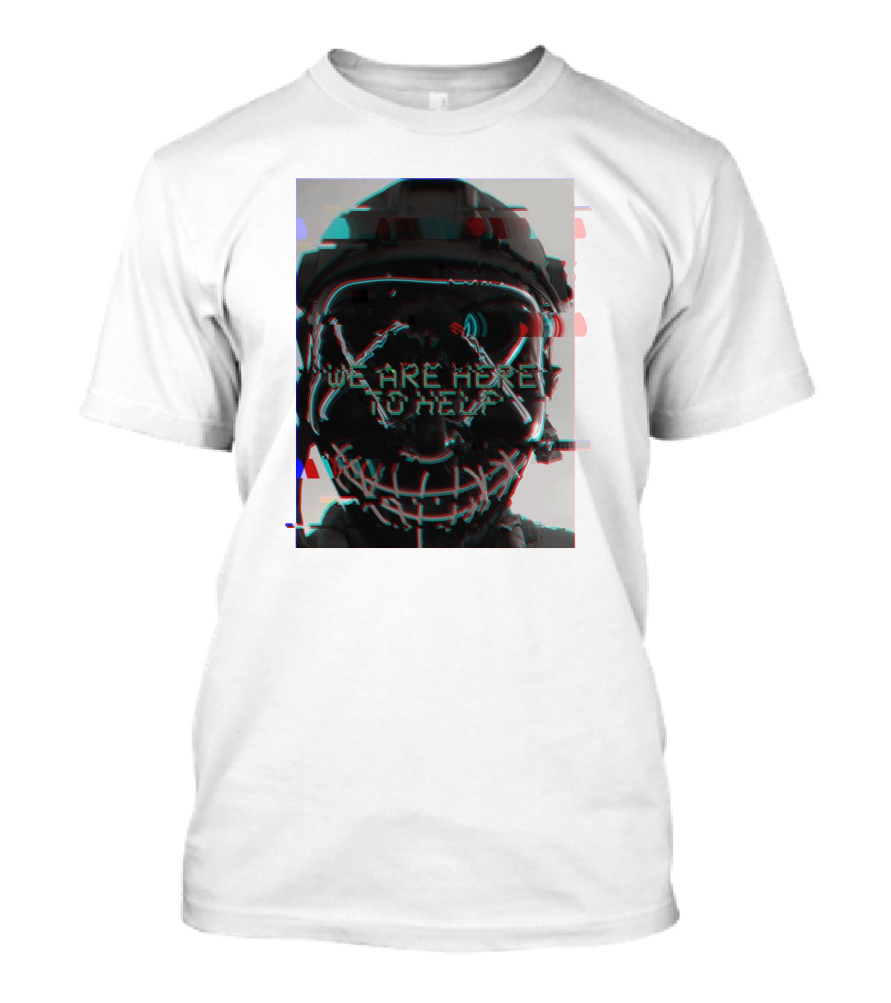 We Are Here To Help Masked Digital Glitch Effect T-Shirt