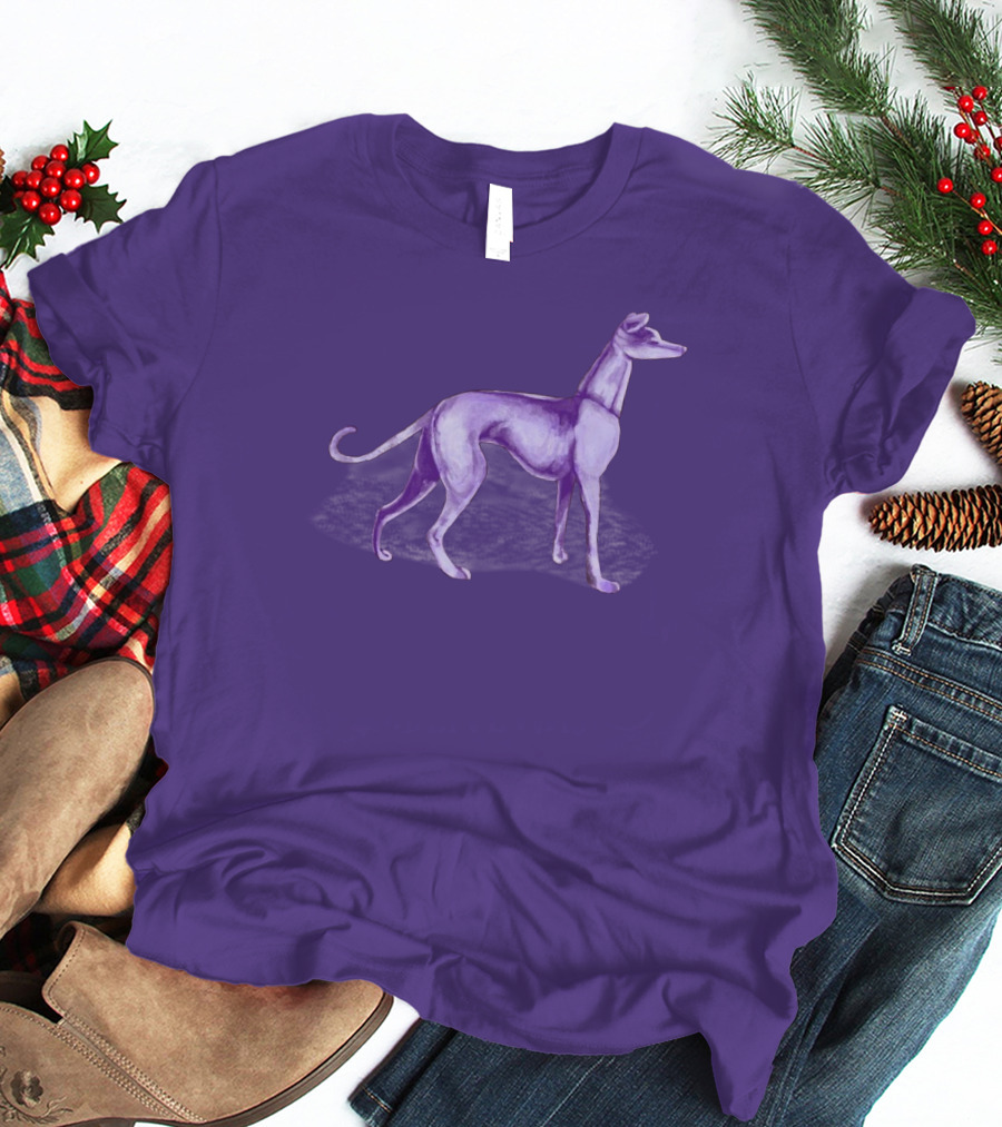 The One Purple Dog Silhouette Standing On A Purple Background T-Shirt