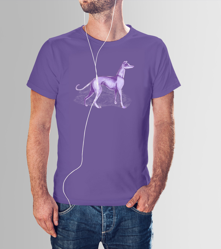 The One Purple Dog Silhouette Standing On A Purple Background T-Shirt