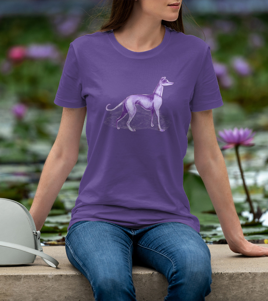 The One Purple Dog Silhouette Standing On A Purple Background T-Shirt