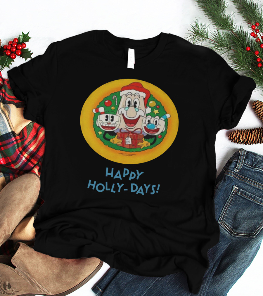 Happy Holly-Days Christmas Santa Cuphead And Mugman T-Shirt