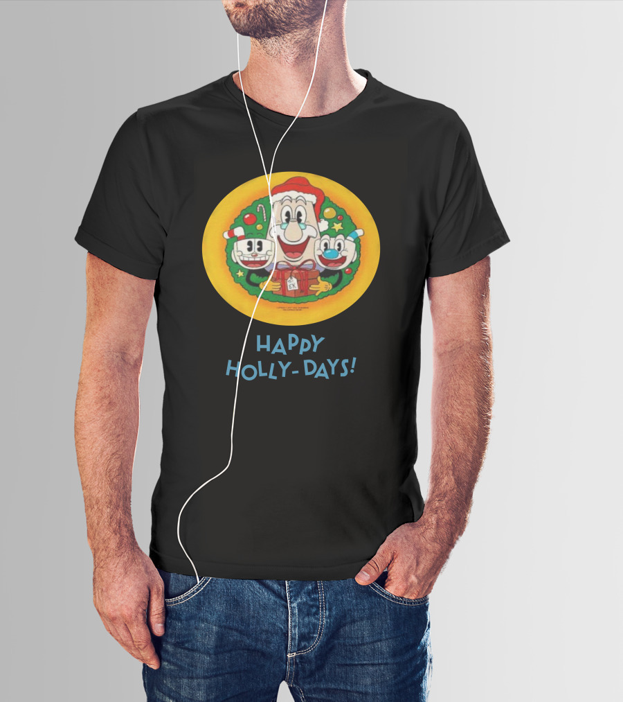 Happy Holly-Days Christmas Santa Cuphead And Mugman T-Shirt