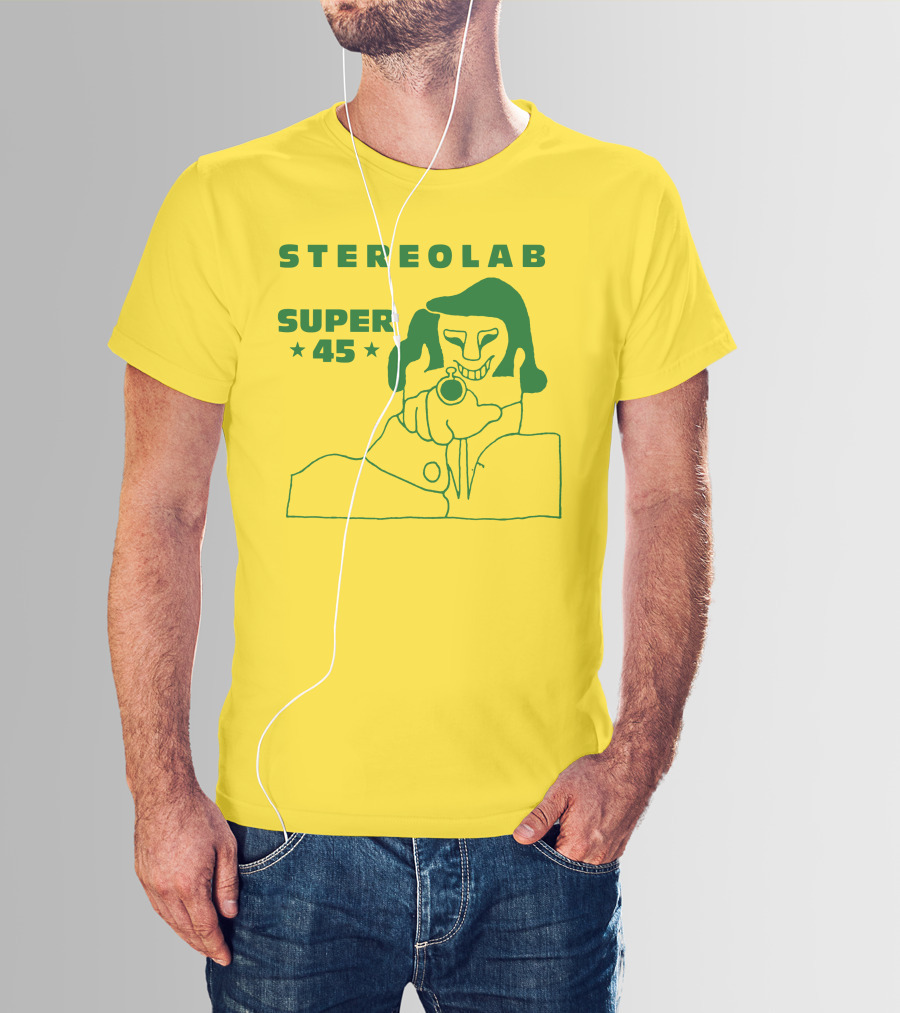 Stereolab Super 45 Abstract Green Figure With Stars T-Shirt