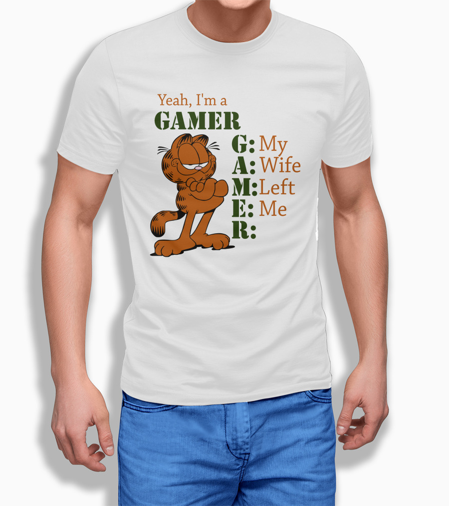Yeah I'm A Gamer My Wife Left Me Garfield T-Shirt