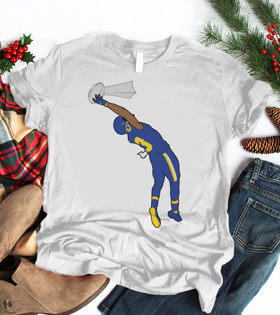 Trophy Catch Obj One-Handed Football Player Blue And Yellow Uniform T-Shirt