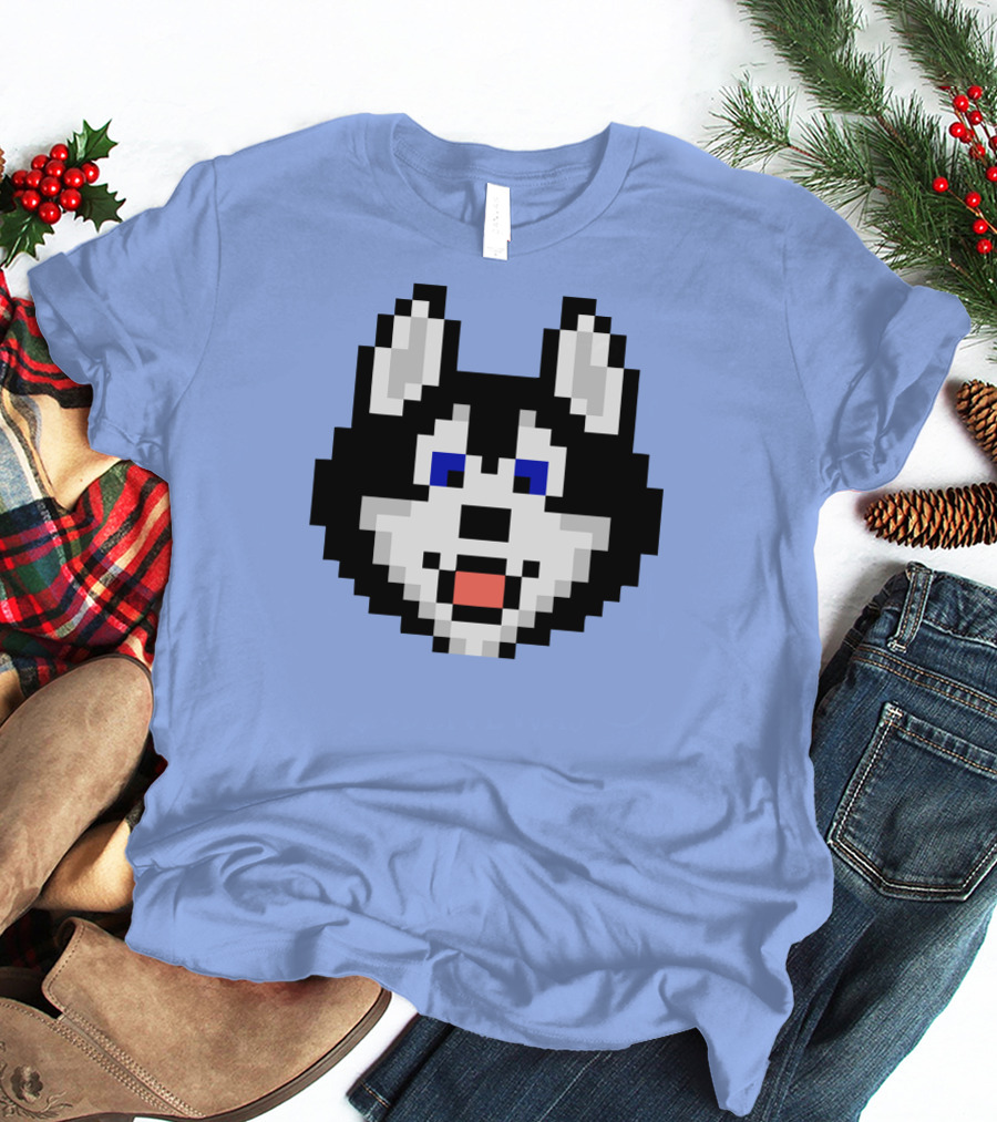 Huskytoken Cat Pixelated Husky Face On Light Blue T-Shirt