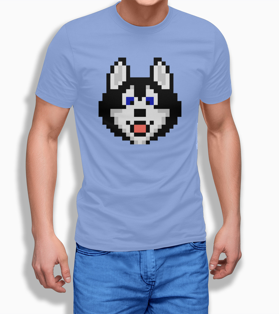 Huskytoken Cat Pixelated Husky Face On Light Blue T-Shirt