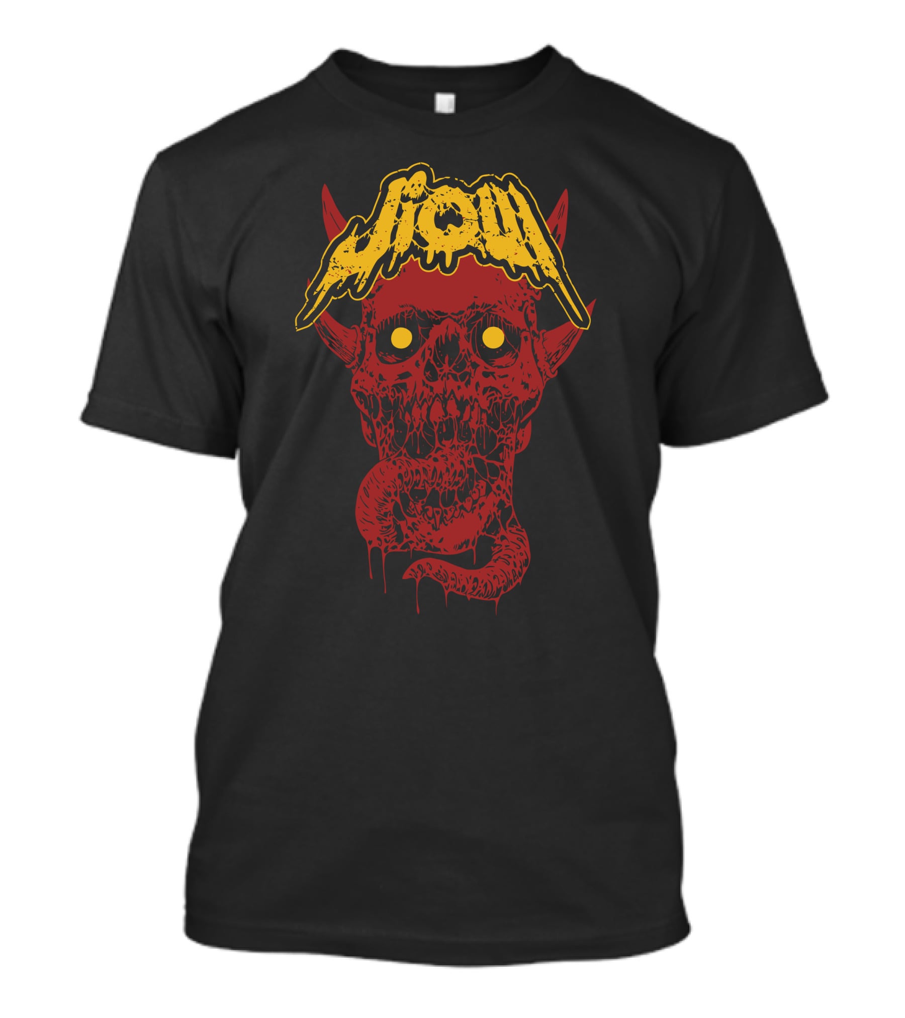 Jiqui Demon Music Merch Skull Demon With Yellow Lettering T-Shirt