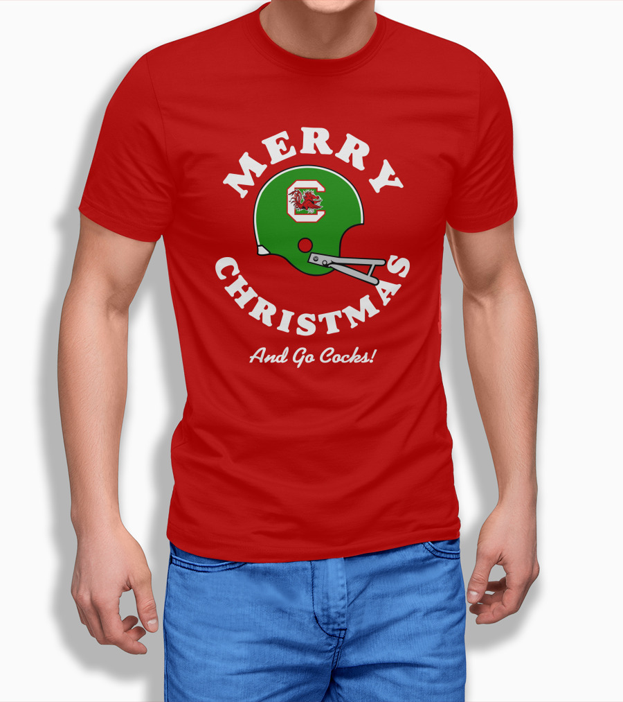 Merry Christmas And Go Cocks Football Helmet T-Shirt