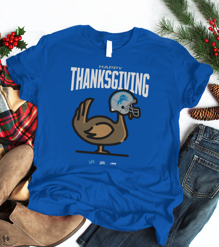 Detroit Lions Happy Thanksgiving Turkey Helmet Thanksgiving T-Shirt