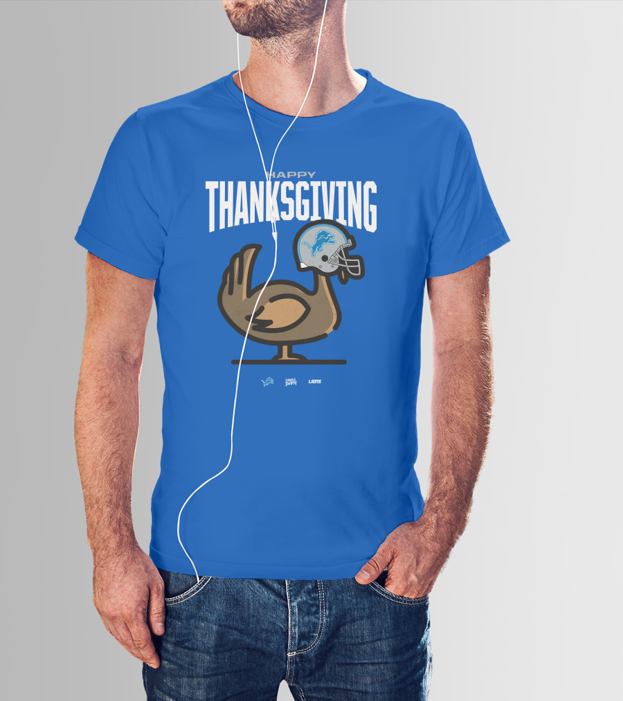 Detroit Lions Happy Thanksgiving Turkey Helmet Thanksgiving T-Shirt