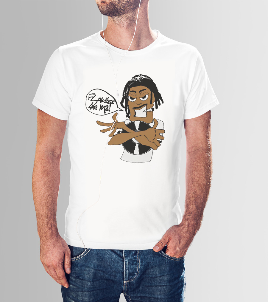 Flawless Like Me Vinyl Graphic Character With Crossed Arms And Vinyl Record T-Shirt