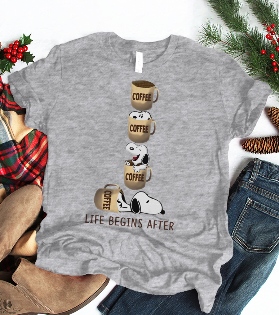 Life Begins After Coffee Snoopy Peanuts Mugs T-Shirt