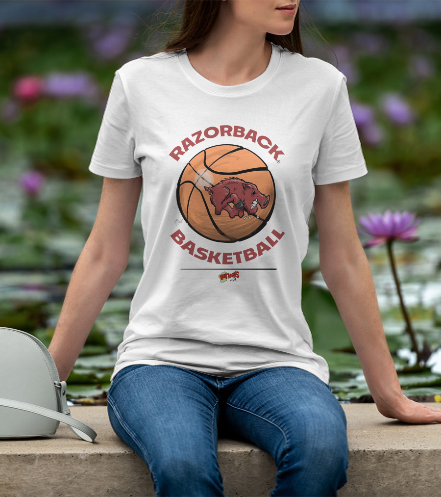 Razorback Basketball Hogtoons Basketball With Razorback Pig T-Shirt