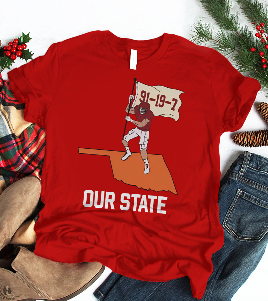 Our State 91-19-7 Football Player Flag Oklahoma T-Shirt