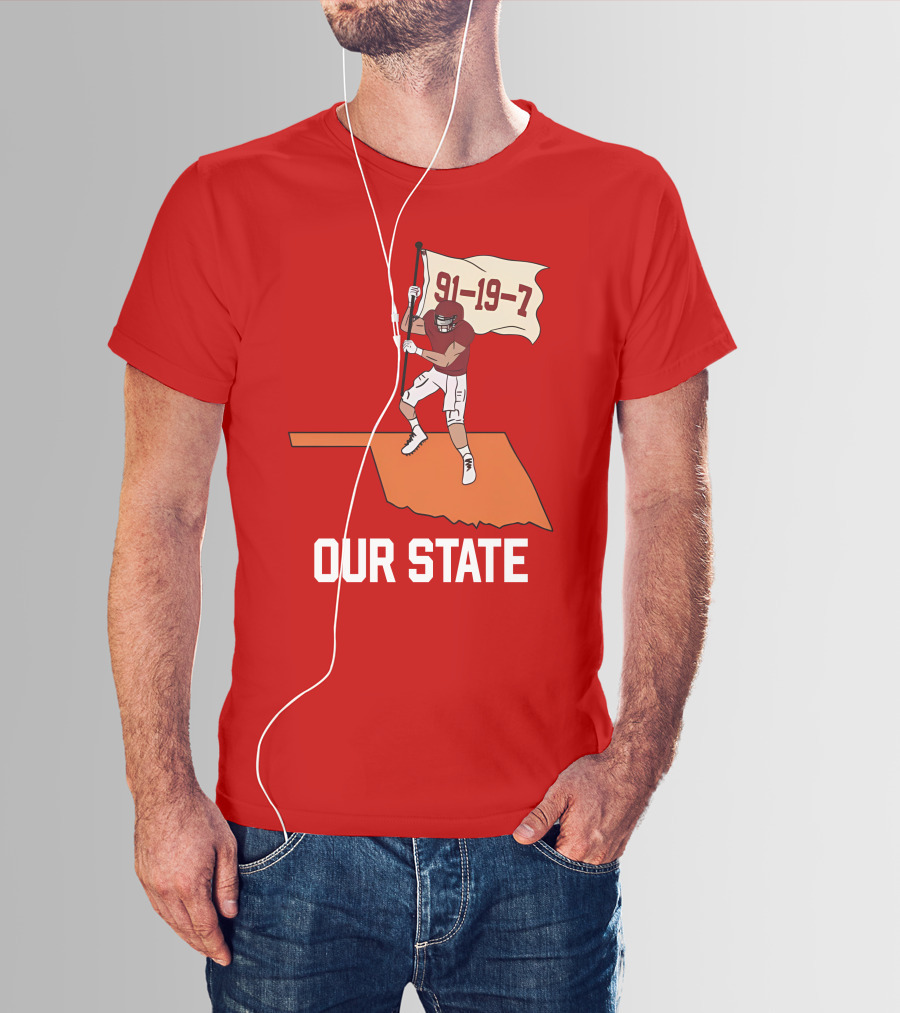 Our State 91-19-7 Football Player Flag Oklahoma T-Shirt