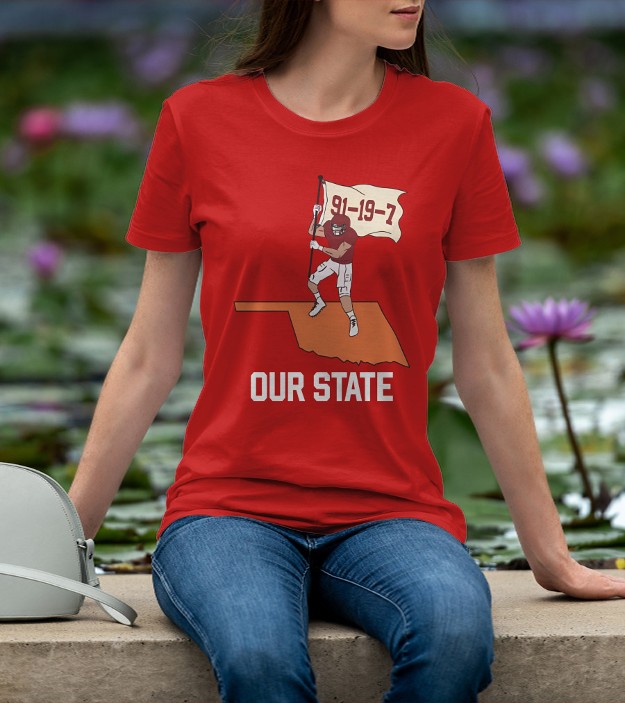 Our State 91-19-7 Football Player Flag Oklahoma T-Shirt