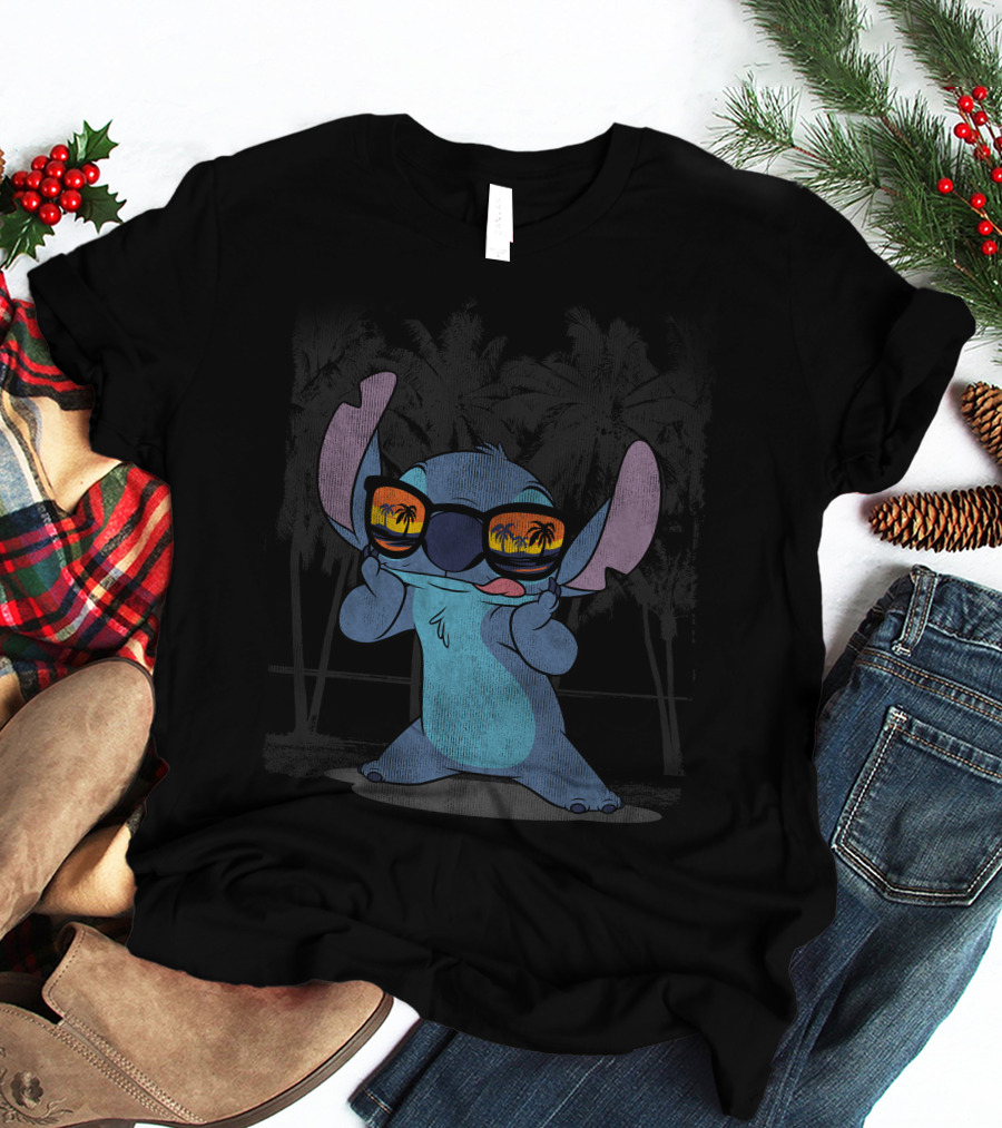 Stitch With Sunglasses Palm Trees Lilo And Stitch Hawaii Disney T-Shirt