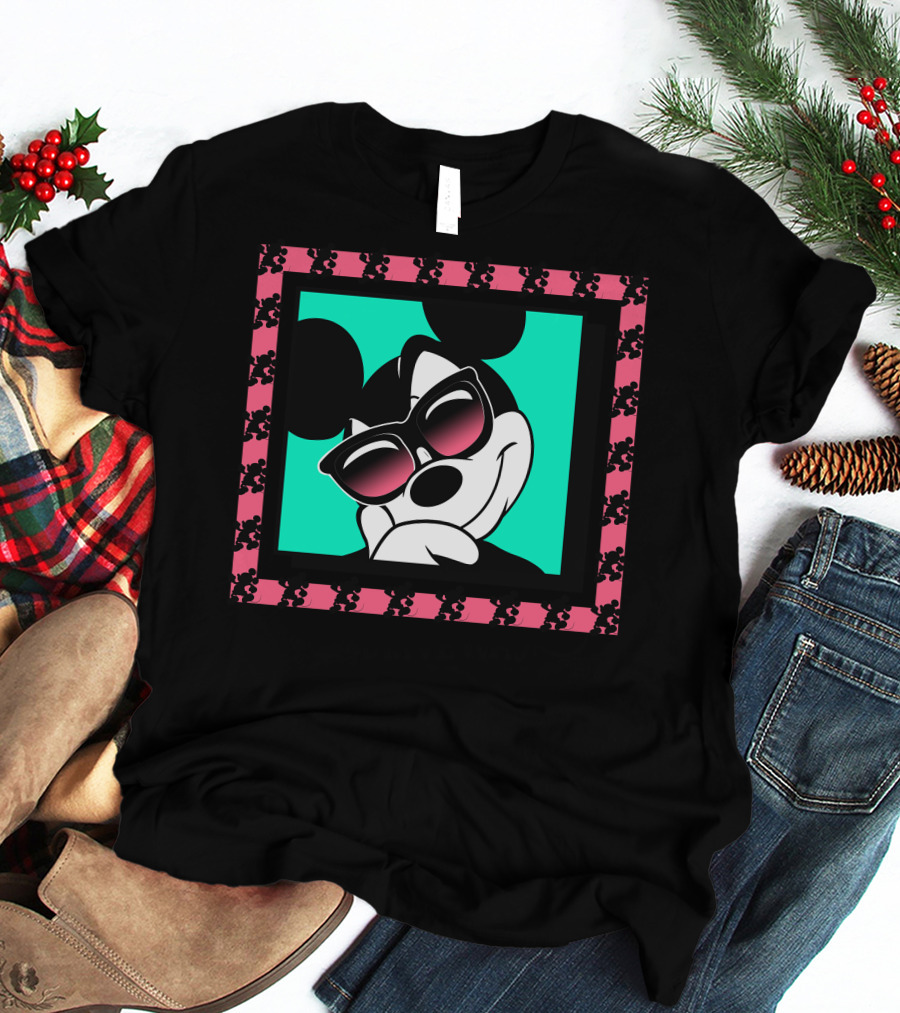 Mickey Mouse Cool Shades Neon Border T-Shirt