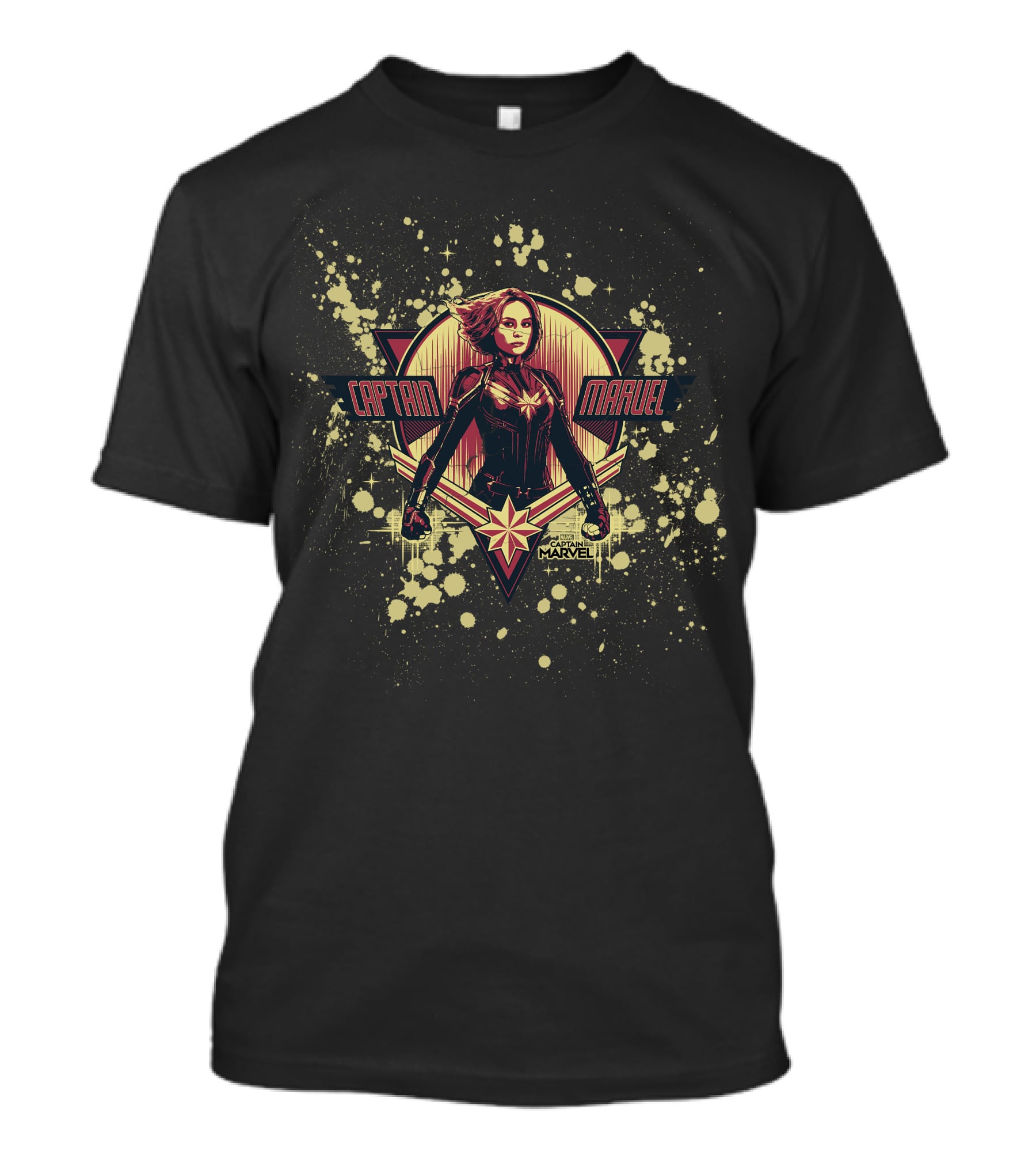Captain Marvel Cracked Paint Splatter Retro Starburst T-Shirt