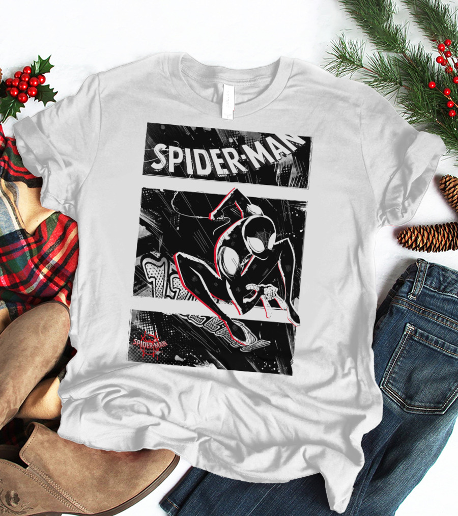 Spider-Man Marvel Spiderverse Comic Graphic Action Panels T-Shirt